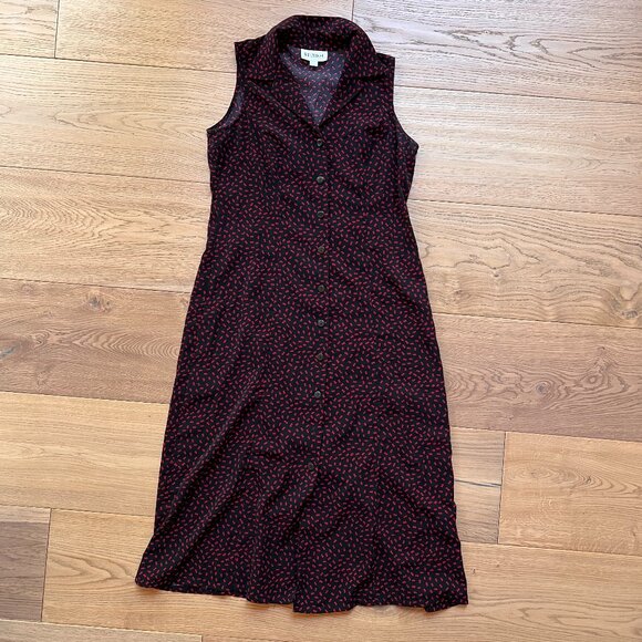 Vintage Black and Red Midi Dress Button front Collar size 10 - Picture 1 of 4